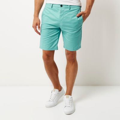 Turquoise slim fit chino shorts
